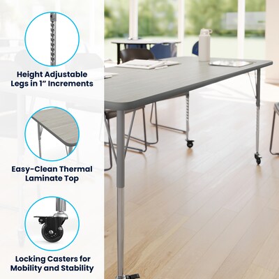 Flash Furniture Wren Rectangular Activity Table, 72" x 30", Height Adjustable, Light Gray Top/Silver Frame (XUA3072RECLGTAC)