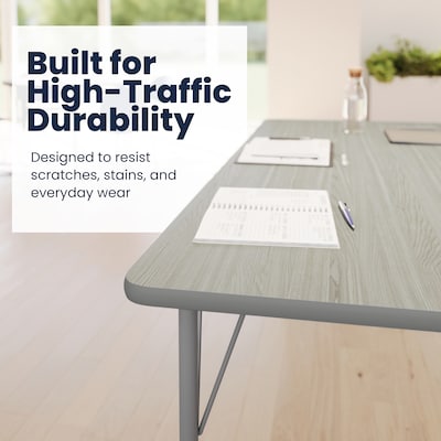 Flash Furniture Wren Rectangular Activity Table, 72" x 30", Height Adjustable, Light Gray Top/Silver Frame (XUA3072RECLGTAC)