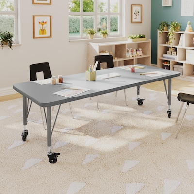 Flash Furniture Wren Rectangular Activity Table, 60 x 24, Height Adjustable, Gray Top/Silver Frame (XUA2460RECGYTPC)