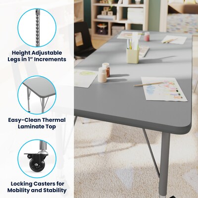 Flash Furniture Wren Rectangular Activity Table, 60" x 24", Height Adjustable, Gray Top/Silver Frame (XUA2460RECGYTPC)