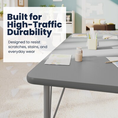 Flash Furniture Wren Rectangular Activity Table, 60" x 24", Height Adjustable, Gray Top/Silver Frame (XUA2460RECGYTPC)