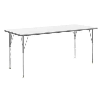 Flash Furniture Wren Rectangular Activity Table, 72 x 30, Height Adjustable, White Top/Silver Frame (XUA3072RECWHTA)