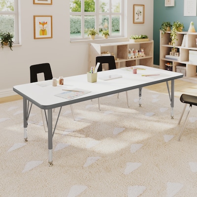 Flash Furniture Wren Rectangular Activity Table, 60 x 24, Height Adjustable, White Top/Silver Frame (XUA2460RECWHTP)