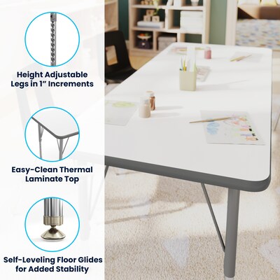 Flash Furniture Wren Rectangular Activity Table, 60" x 24", Height Adjustable, White Top/Silver Frame (XUA2460RECWHTP)