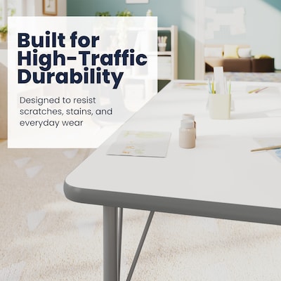 Flash Furniture Wren Rectangular Activity Table, 60" x 24", Height Adjustable, White Top/Silver Frame (XUA2460RECWHTP)