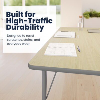 Flash Furniture Wren Rectangular Activity Table, 72" x 30", Height Adjustable, Light Natural Top/Silver Frame (XUA3072RECLNTA)