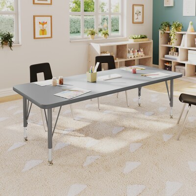 Flash Furniture Wren Rectangular Activity Table, 60 x 24, Height Adjustable, Gray Top/Silver Frame (XUA2460RECGYTP)