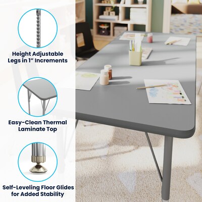 Flash Furniture Wren Rectangular Activity Table, 60" x 24", Height Adjustable, Gray Top/Silver Frame (XUA2460RECGYTP)