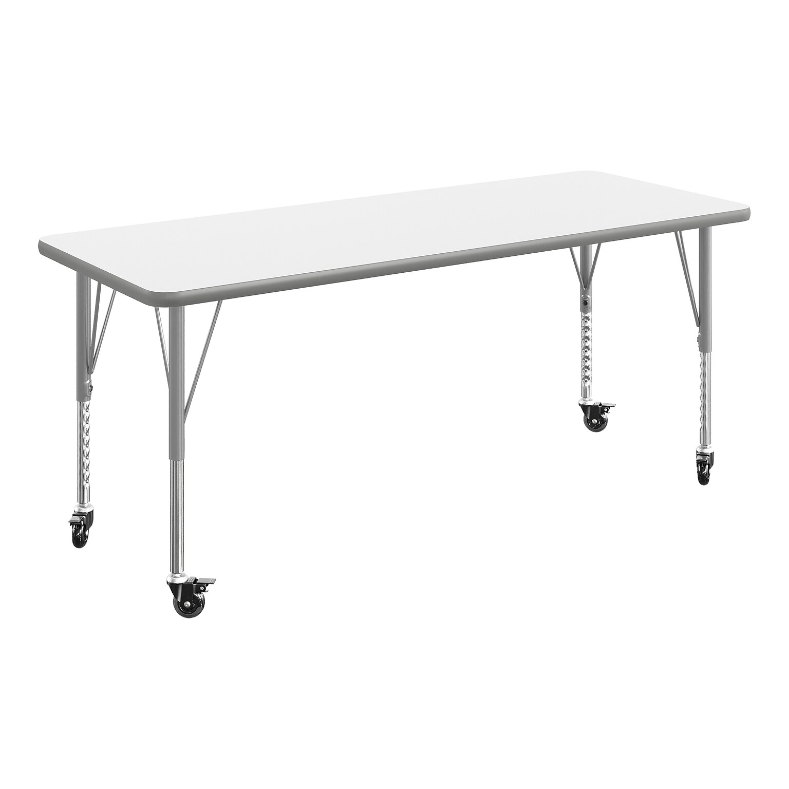 Flash Furniture Wren Rectangular Activity Table, 60 x 24, Height Adjustable, White Top/Silver Frame (XUA2460RECWHTPC)