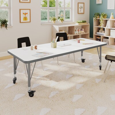 Flash Furniture Wren Rectangular Activity Table, 60 x 24, Height Adjustable, White Top/Silver Frame (XUA2460RECWHTPC)