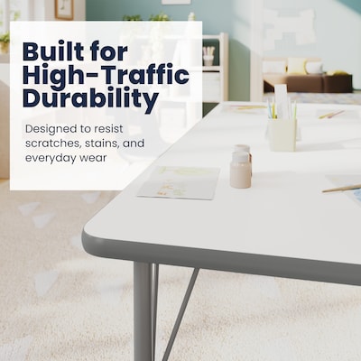 Flash Furniture Wren Rectangular Activity Table, 60" x 24", Height Adjustable, White Top/Silver Frame (XUA2460RECWHTPC)