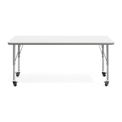 Flash Furniture Wren Rectangular Activity Table, 60" x 24", Height Adjustable, White Top/Silver Frame (XUA2460RECWHTPC)