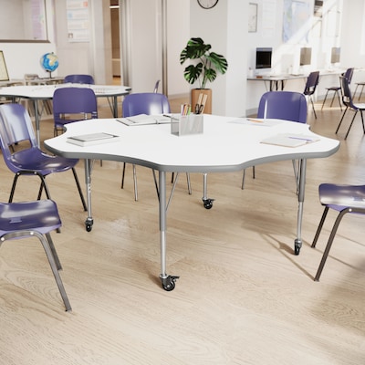 Flash Furniture Wren 60 Flower Activity Table, Height Adjustable, White Top/Silver Frame (XUA60FLRWHTAC)