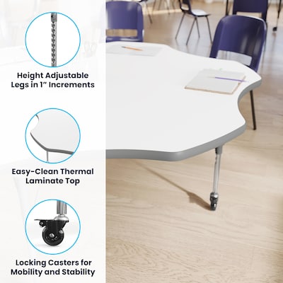 Flash Furniture Wren 60" Flower Activity Table, Height Adjustable, White Top/Silver Frame (XUA60FLRWHTAC)