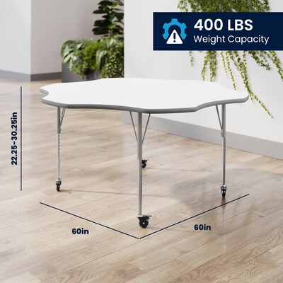 Flash Furniture Wren 60" Flower Activity Table, Height Adjustable, White Top/Silver Frame (XUA60FLRWHTAC)