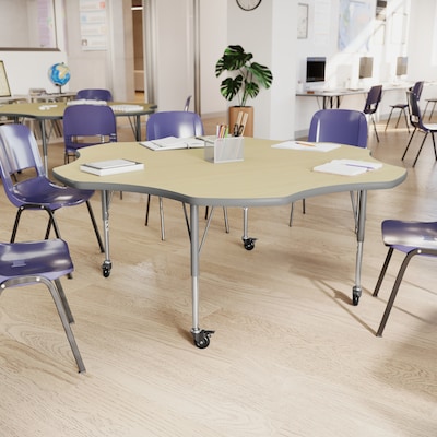Flash Furniture Wren 60 Flower Activity Table, Height Adjustable, Light Natural Top/Silver Frame (XUA60FLRLNTAC)