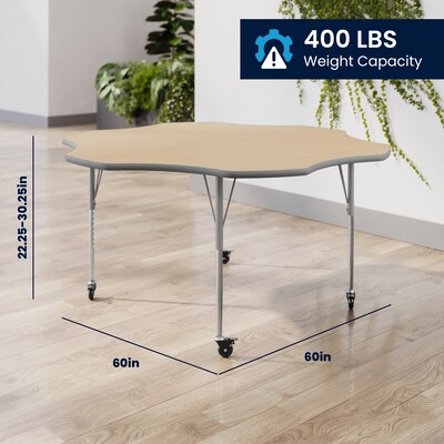 Flash Furniture Wren 60" Flower Activity Table, Height Adjustable, Light Natural Top/Silver Frame (XUA60FLRLNTAC)