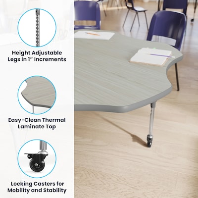 Flash Furniture Wren 60" Flower Activity Table, Height Adjustable, Light Gray Top/Silver Frame (XUA60FLRLGTAC)