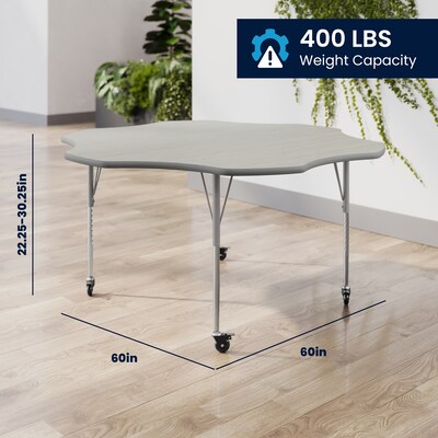 Flash Furniture Wren 60" Flower Activity Table, Height Adjustable, Light Gray Top/Silver Frame (XUA60FLRLGTAC)