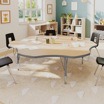 Flash Furniture Wren 60 Flower Activity Table, Height Adjustable, Light Natural Top/Silver Frame (XUA60FLRLNTP)