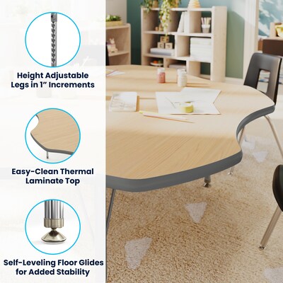 Flash Furniture Wren 60" Flower Activity Table, Height Adjustable, Light Natural Top/Silver Frame (XUA60FLRLNTP)
