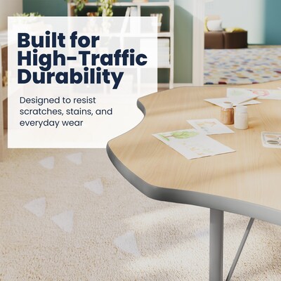Flash Furniture Wren 60" Flower Activity Table, Height Adjustable, Light Natural Top/Silver Frame (XUA60FLRLNTP)