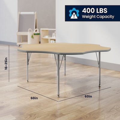 Flash Furniture Wren 60" Flower Activity Table, Height Adjustable, Light Natural Top/Silver Frame (XUA60FLRLNTP)
