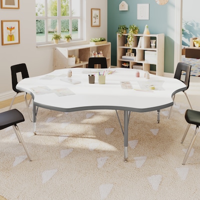 Flash Furniture Wren 60 Flower Activity Table, Height Adjustable, White Top/Silver Frame (XUA60FLRWHTP)
