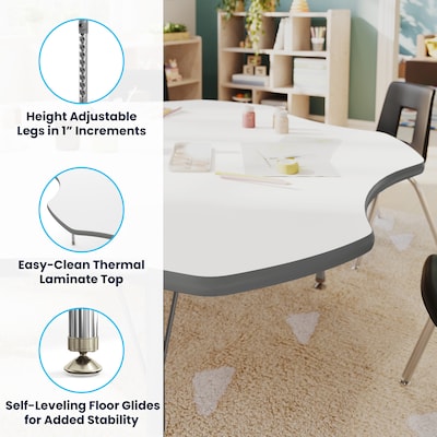 Flash Furniture Wren 60" Flower Activity Table, Height Adjustable, White Top/Silver Frame (XUA60FLRWHTP)