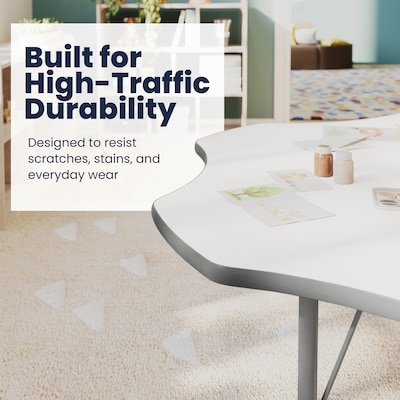 Flash Furniture Wren 60" Flower Activity Table, Height Adjustable, White Top/Silver Frame (XUA60FLRWHTP)
