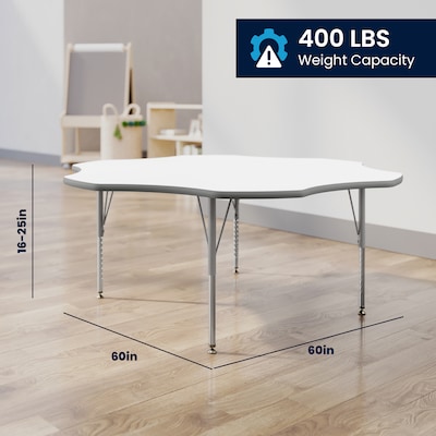 Flash Furniture Wren 60" Flower Activity Table, Height Adjustable, White Top/Silver Frame (XUA60FLRWHTP)