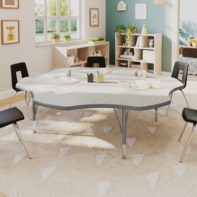 Flash Furniture Wren 60 Flower Activity Table, Height Adjustable, Light Gray Top/Silver Frame (XUA60FLRLGTP)