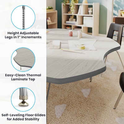 Flash Furniture Wren 60" Flower Activity Table, Height Adjustable, Light Gray Top/Silver Frame (XUA60FLRLGTP)