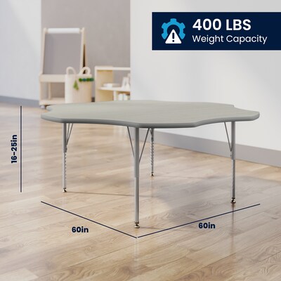 Flash Furniture Wren 60" Flower Activity Table, Height Adjustable, Light Gray Top/Silver Frame (XUA60FLRLGTP)