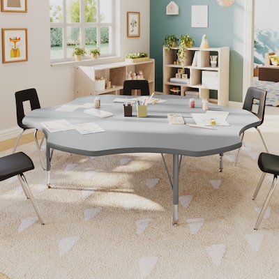 Flash Furniture Wren 60 Flower Activity Table, Height Adjustable, Gray Top/Silver Frame (XUA60FLRGTP)