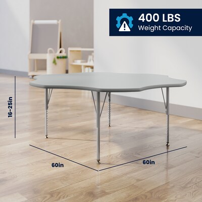 Flash Furniture Wren 60" Flower Activity Table, Height Adjustable, Gray Top/Silver Frame (XUA60FLRGTP)