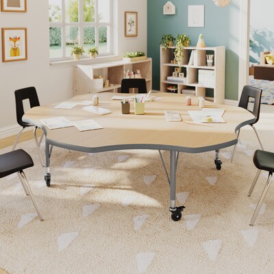Flash Furniture Wren 60 Flower Activity Table, Height Adjustable, Light Natural Top/Silver Frame (XUA60FLRLNTPC)