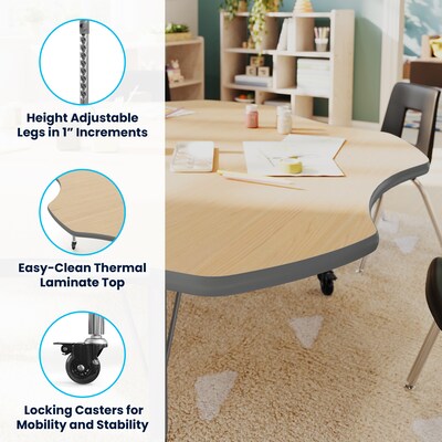 Flash Furniture Wren 60" Flower Activity Table, Height Adjustable, Light Natural Top/Silver Frame (XUA60FLRLNTPC)