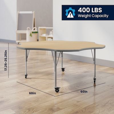 Flash Furniture Wren 60" Flower Activity Table, Height Adjustable, Light Natural Top/Silver Frame (XUA60FLRLNTPC)