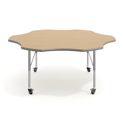 Flash Furniture Wren 60" Flower Activity Table, Height Adjustable, Light Natural Top/Silver Frame (XUA60FLRLNTPC)