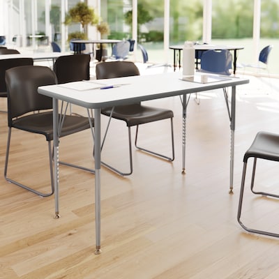 Flash Furniture Wren Rectangular Activity Table, 48 x 24, Height Adjustable, White Top/Silver Frame (XUA2448RECWHTA)