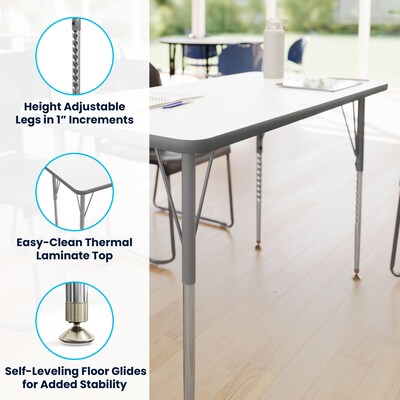 Flash Furniture Wren Rectangular Activity Table, 48" x 24", Height Adjustable, White Top/Silver Frame (XUA2448RECWHTA)