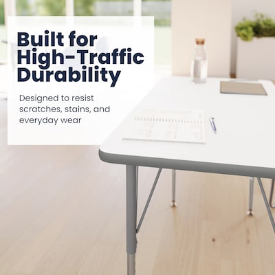 Flash Furniture Wren Rectangular Activity Table, 48" x 24", Height Adjustable, White Top/Silver Frame (XUA2448RECWHTA)