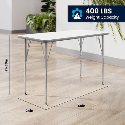 Flash Furniture Wren Rectangular Activity Table, 48" x 24", Height Adjustable, White Top/Silver Frame (XUA2448RECWHTA)