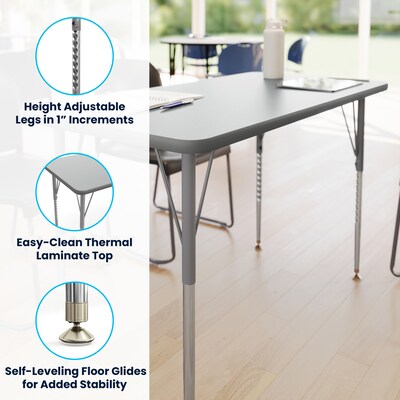 Flash Furniture Wren Rectangular Activity Table, 48" x 24", Height Adjustable, Gray Top/Silver Frame (XUA2448RECGTA)