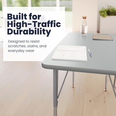 Flash Furniture Wren Rectangular Activity Table, 48" x 24", Height Adjustable, Gray Top/Silver Frame (XUA2448RECGTA)