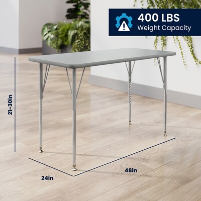 Flash Furniture Wren Rectangular Activity Table, 48" x 24", Height Adjustable, Gray Top/Silver Frame (XUA2448RECGTA)