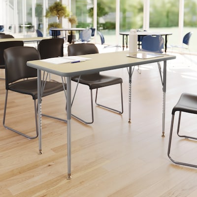 Flash Furniture Wren Rectangular Activity Table, 48 x 24, Height Adjustable, Light Natural Top/Silver Frame (XUA2448RECLNTA)