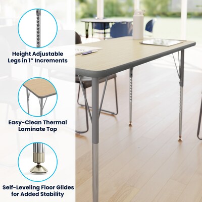 Flash Furniture Wren Rectangular Activity Table, 48" x 24", Height Adjustable, Light Natural Top/Silver Frame (XUA2448RECLNTA)