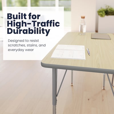 Flash Furniture Wren Rectangular Activity Table, 48" x 24", Height Adjustable, Light Natural Top/Silver Frame (XUA2448RECLNTA)
